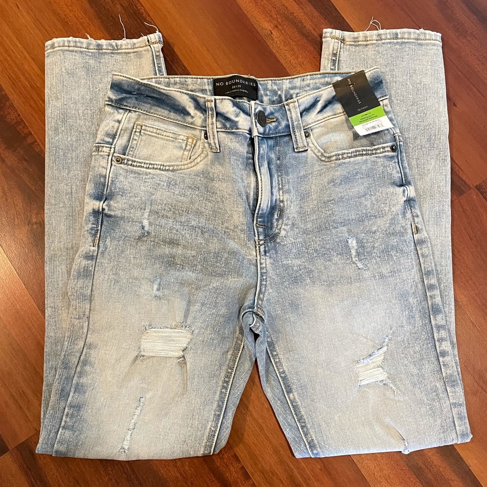 Men’s Blue Acid Wash Distressed Skinny Jeans